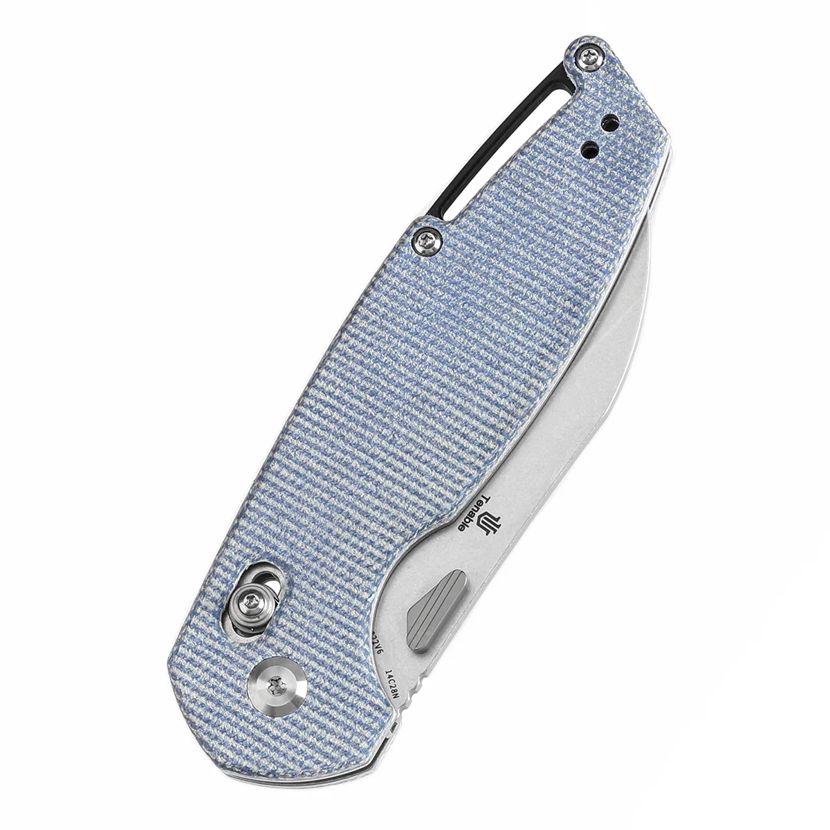Tenable Model 6 Cross Bar Lock Blue Micarta Handle (3.1" Stonewashed 14C28N Blade) Nick Swan Design--T1022V6 - Image 6