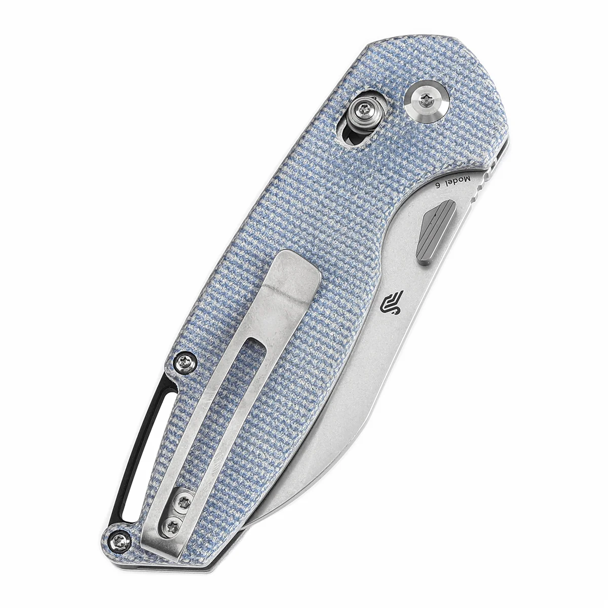 Tenable Model 6 Cross Bar Lock Blue Micarta Handle (3.1" Stonewashed 14C28N Blade) Nick Swan Design--T1022V6 - Image 7
