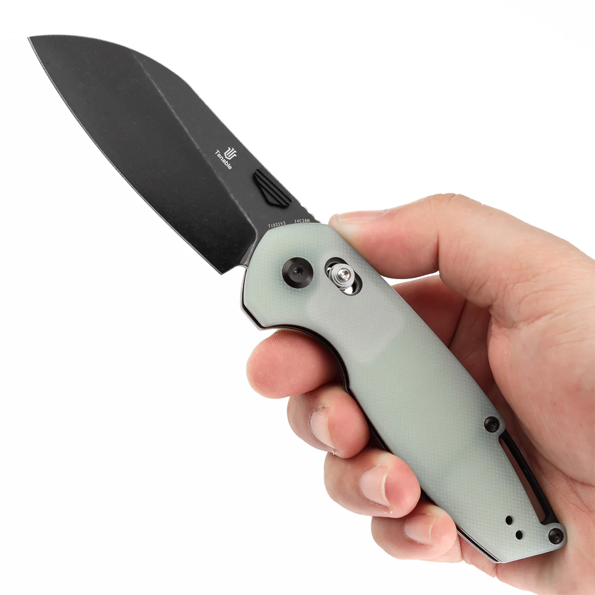 Tenable Model 6 Cross Bar Lock | Jade G10 Handle | 3.1" Blackwash 14C28N Blade | Nick Swan Design--T1022V3 - Image 9