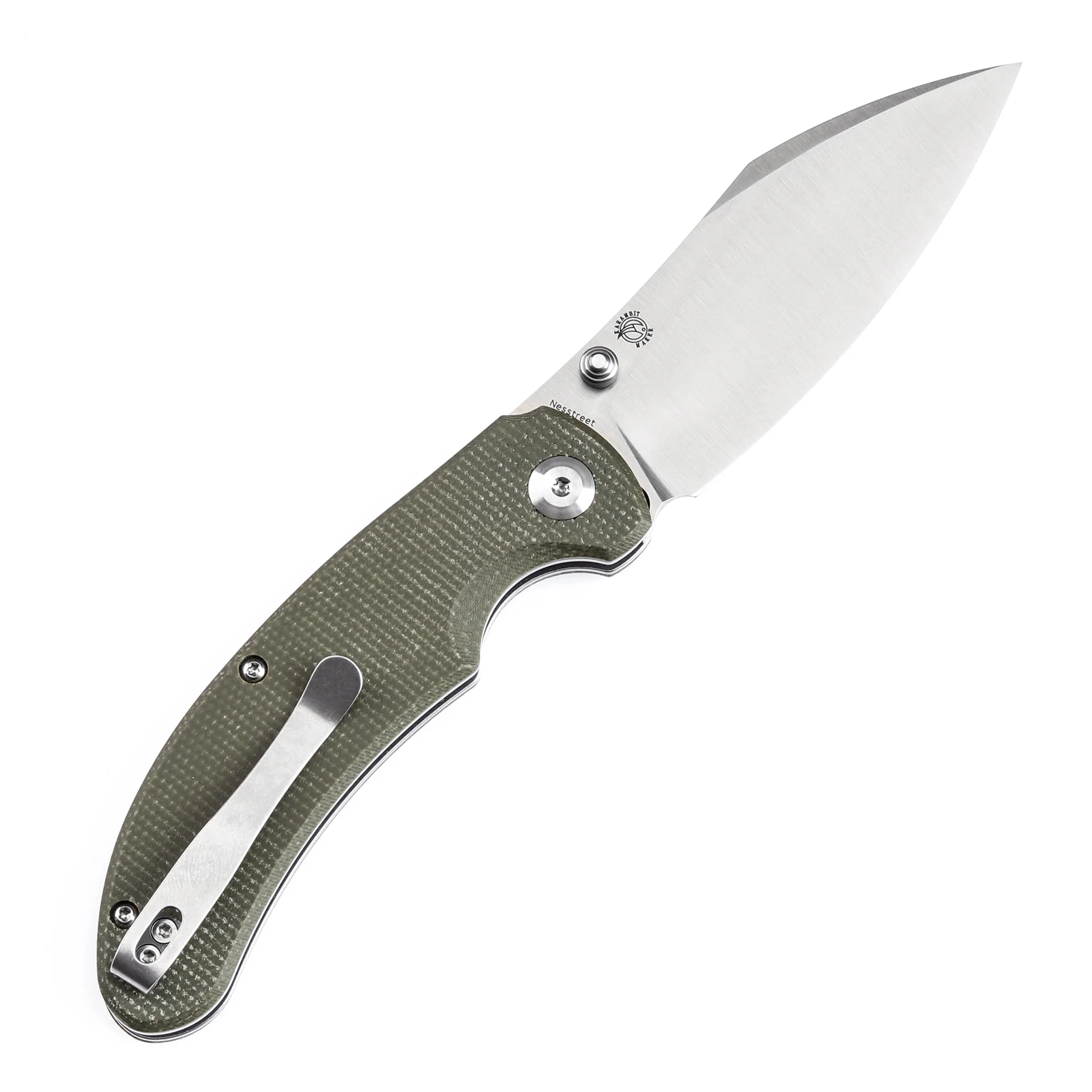 Tenable Nesstreet Folding Knife Green Micarta Handle(3.58'' Satin 14C28N Blade)Karambit Maker Design-T1039F4 - Image 4