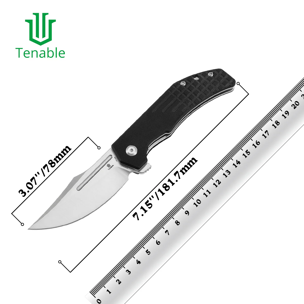 Tenable Orion Flipper Folding Knife | Black G10 with Frag Pattern | 3.07" Satin 14C28N | JB Stout Design | B1089A6 - Image 10