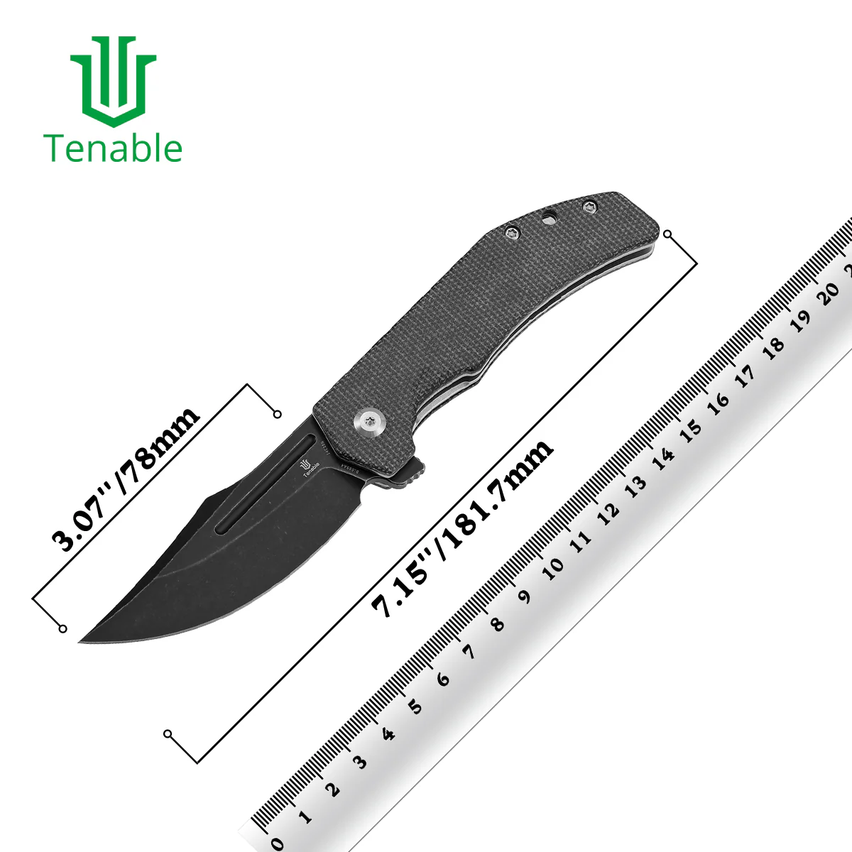 Tenable Orion Flipper Folding Knife | Black Micarta Handle | 3.07" Blackwashed 14C28N | JB Stout Design | B1089A4 - Image 10