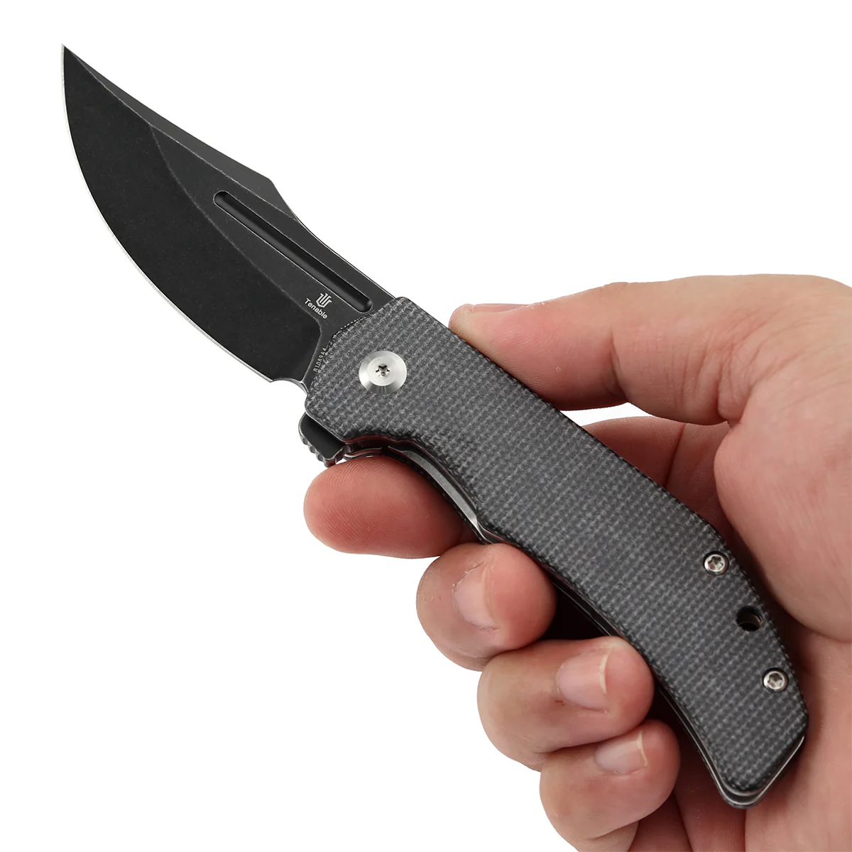 Tenable Orion Flipper Folding Knife | Black Micarta Handle | 3.07" Blackwashed 14C28N | JB Stout Design | B1089A4 - Image 9