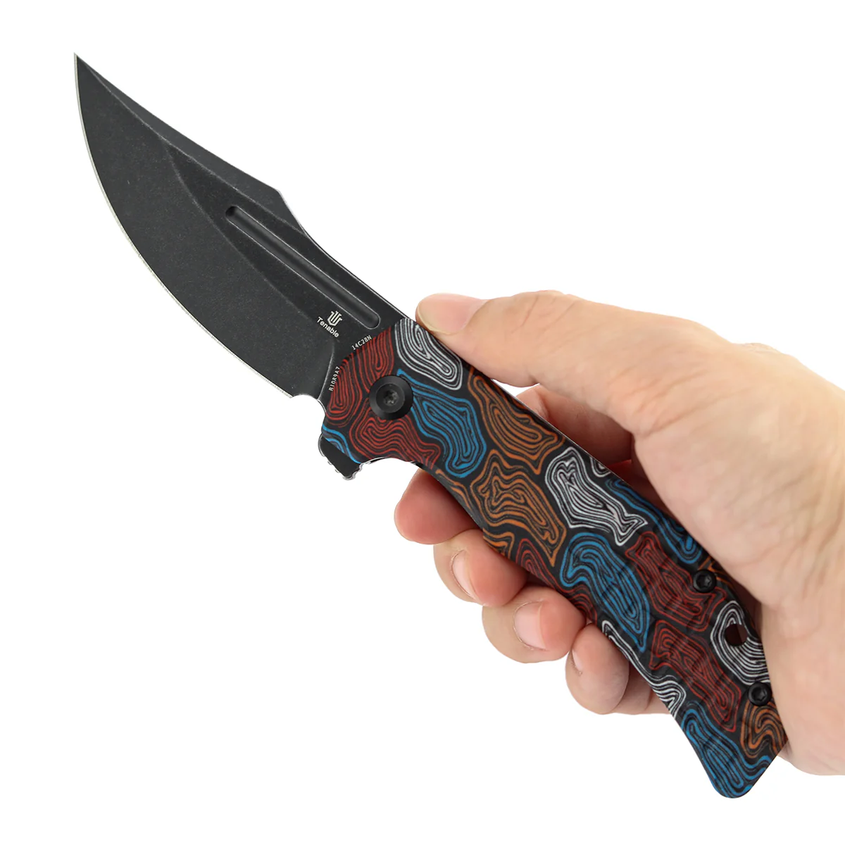 Tenable Orion Liner Lock | Multi-color Topo G-mascus Handle | Blackwashed 14C28N | JB Stout Design | B1089A7 - Image 10