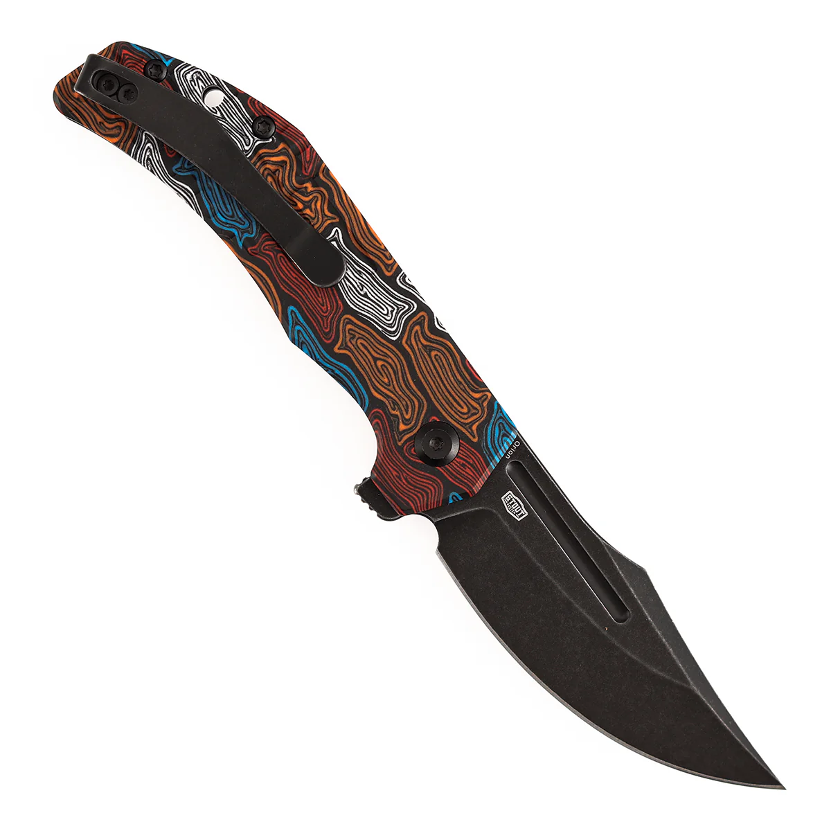 Tenable Orion Liner Lock | Multi-color Topo G-mascus Handle | Blackwashed 14C28N | JB Stout Design | B1089A7 - Image 3
