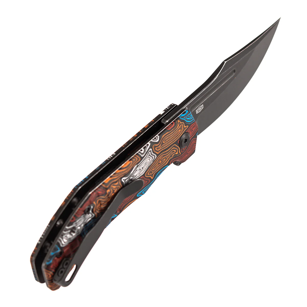 Tenable Orion Liner Lock | Multi-color Topo G-mascus Handle | Blackwashed 14C28N | JB Stout Design | B1089A7 - Image 7