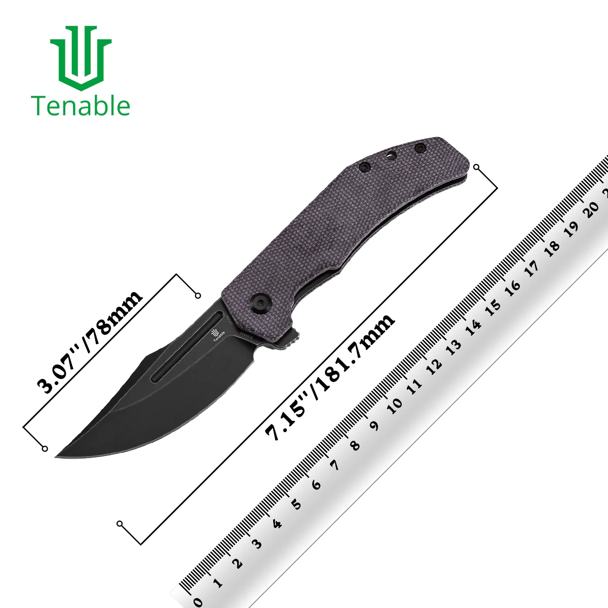 Tenable Orion Flipper Folding Knife | Purple Micarta Handle | 3.07" Blackwashed 14C28N | JB Stout Design | B1089A2 - Image 10