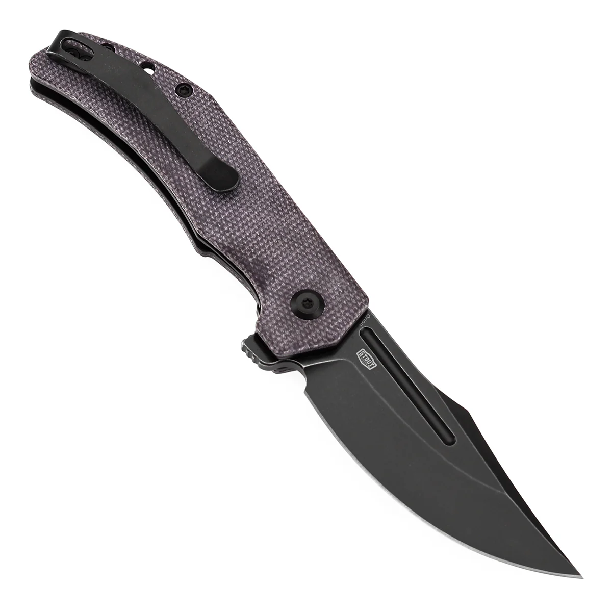 Tenable Orion Flipper Folding Knife | Purple Micarta Handle | 3.07" Blackwashed 14C28N | JB Stout Design | B1089A2 - Image 3
