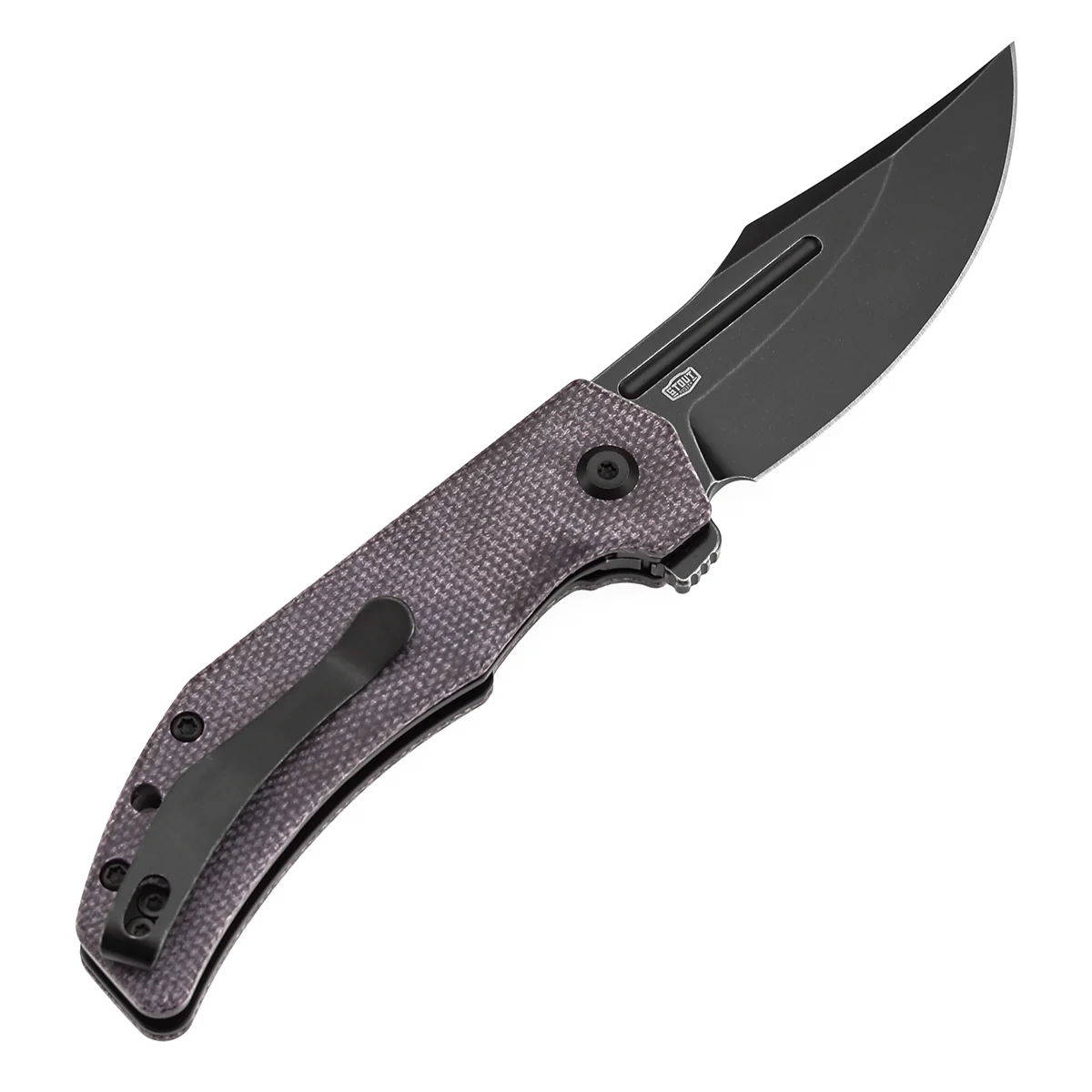 Tenable Orion Flipper Folding Knife | Purple Micarta Handle | 3.07" Blackwashed 14C28N | JB Stout Design | B1089A2 - Image 8