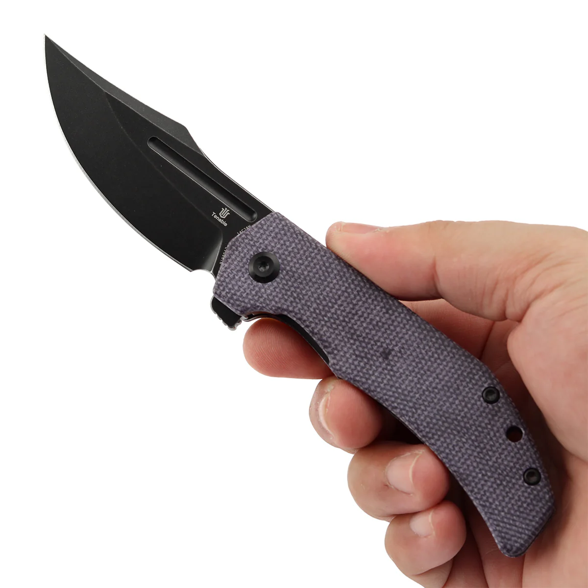 Tenable Orion Flipper Folding Knife | Purple Micarta Handle | 3.07" Blackwashed 14C28N | JB Stout Design | B1089A2 - Image 9