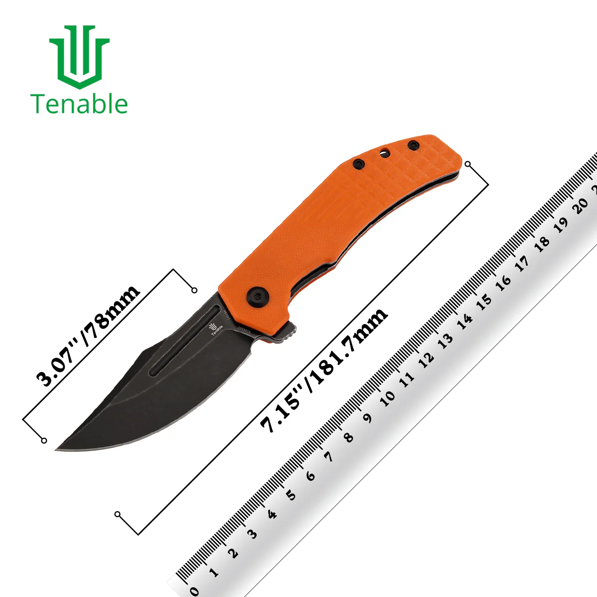 Tenable Orion Flipper Folding Knife | Orange G10 with Frag Pattern | 3.07" Blackwashed 14C28N | JB Stout Design | B1089A5 - Image 10