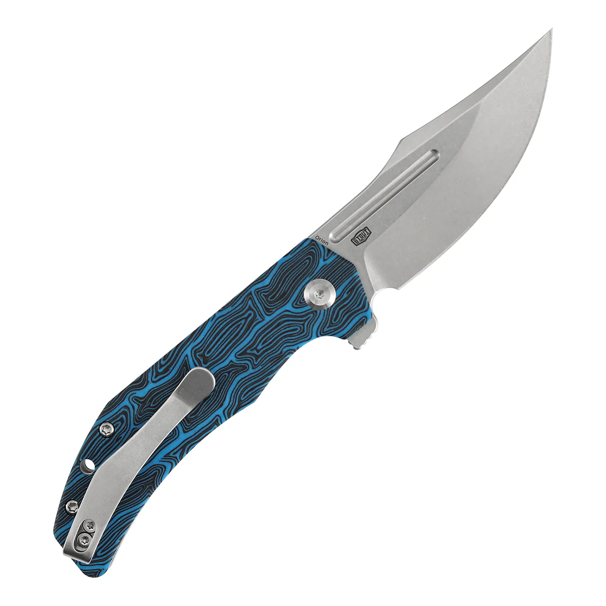 Tenable Orion Flipper Folding Knife | Blue Topo G-mascus Handle | Stonewashed 14C28N | JB Stout Design | B1089A1 - Image 8