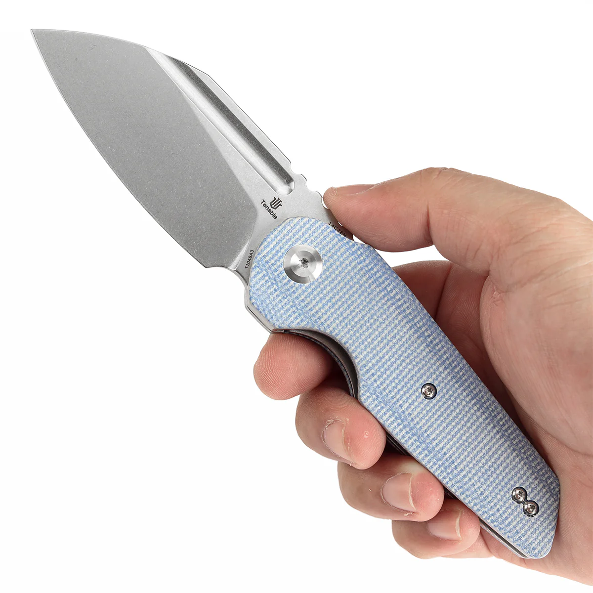 Tenable Rafe L Folding Knife Blue Micarta Handle (3.19" Stonewashed 14C28N Blade) 4T5 Design--T1048A3 - Image 10