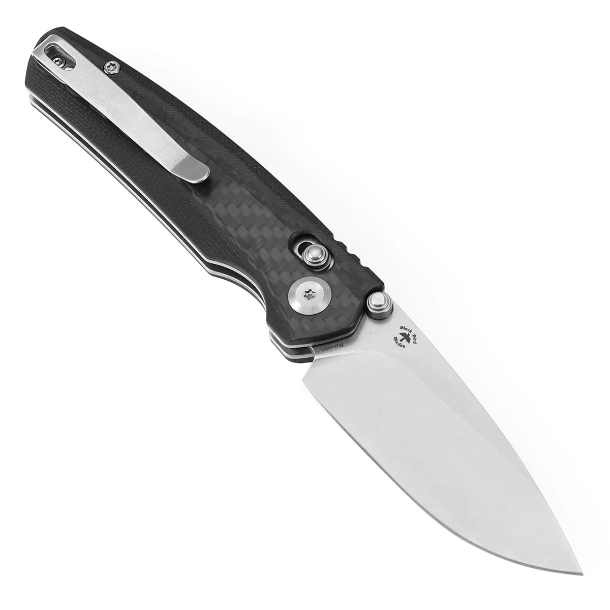 Tenable Raven Cross Bar Lock Folding Knife | 3.14" Stonewashed 14C28N Blade | Twill Carbon Fiber Handle | Black Bird Blades Design -T2109V1 - Image 3