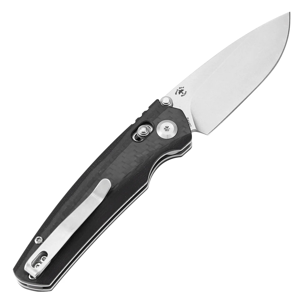 Tenable Raven Cross Bar Lock Folding Knife | 3.14" Stonewashed 14C28N Blade | Twill Carbon Fiber Handle | Black Bird Blades Design -T2109V1 - Image 8