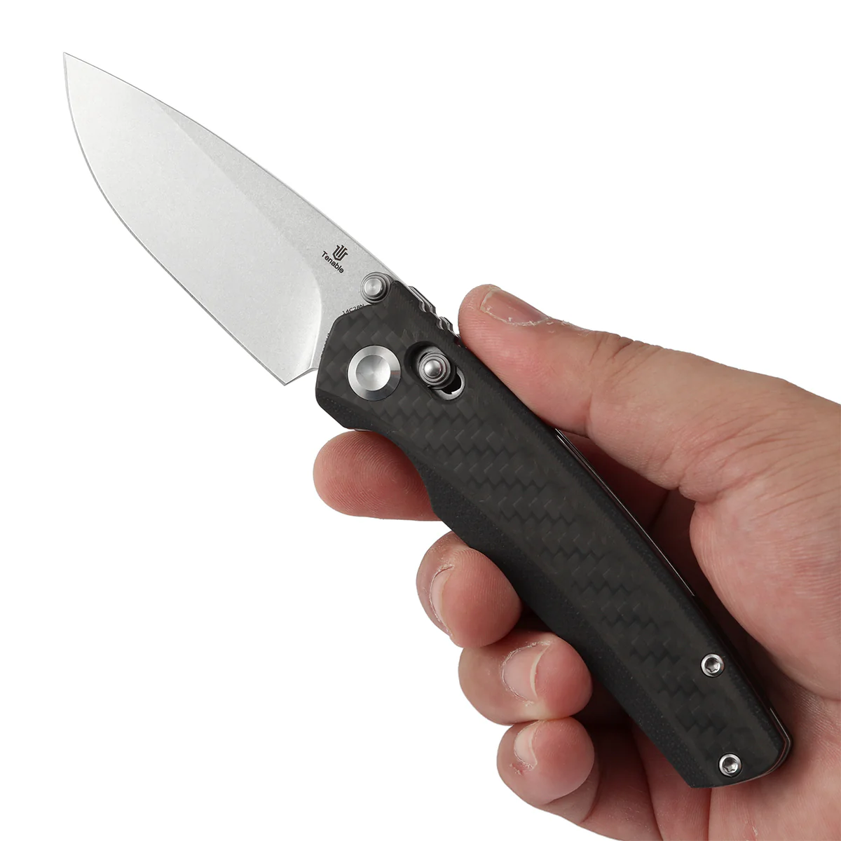 Tenable Raven Cross Bar Lock Folding Knife | 3.14" Stonewashed 14C28N Blade | Twill Carbon Fiber Handle | Black Bird Blades Design -T2109V1 - Image 9