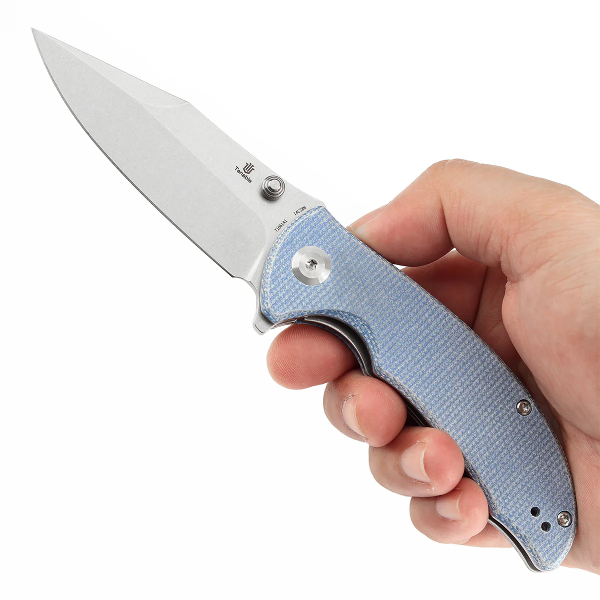 Tenable Rei Folding Knife Blue Micarta Handle (3.3" Stonewashed 14C28N Blade) Karambit Maker Design--T1061A1 - Image 10