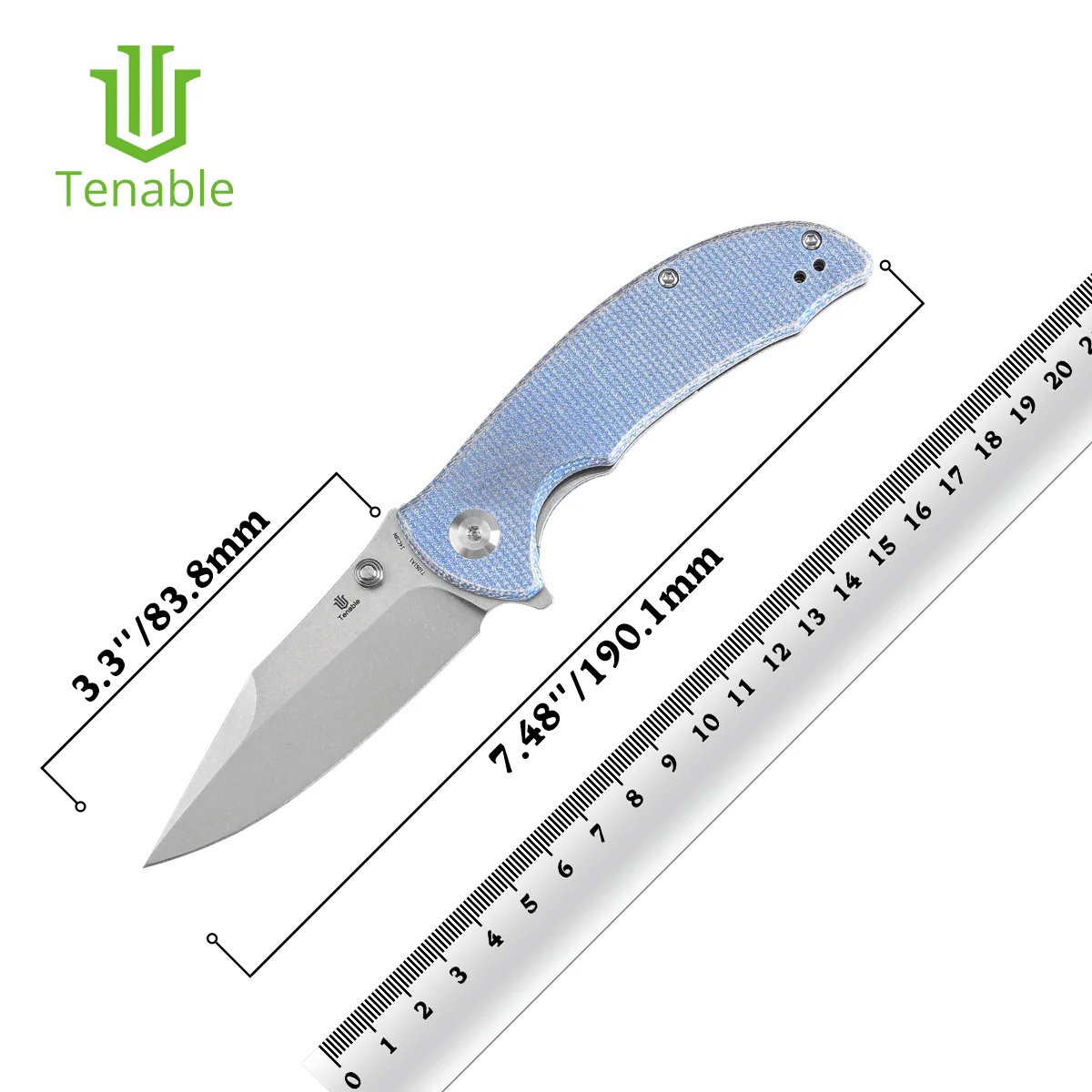Tenable Rei Folding Knife Blue Micarta Handle (3.3" Stonewashed 14C28N Blade) Karambit Maker Design--T1061A1 - Image 11