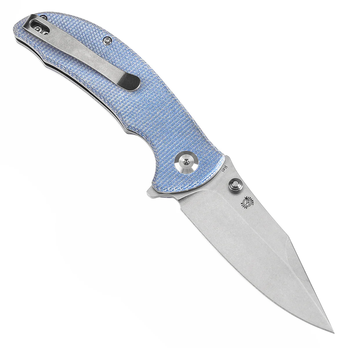 Tenable Rei Folding Knife Blue Micarta Handle (3.3" Stonewashed 14C28N Blade) Karambit Maker Design--T1061A1 - Image 3