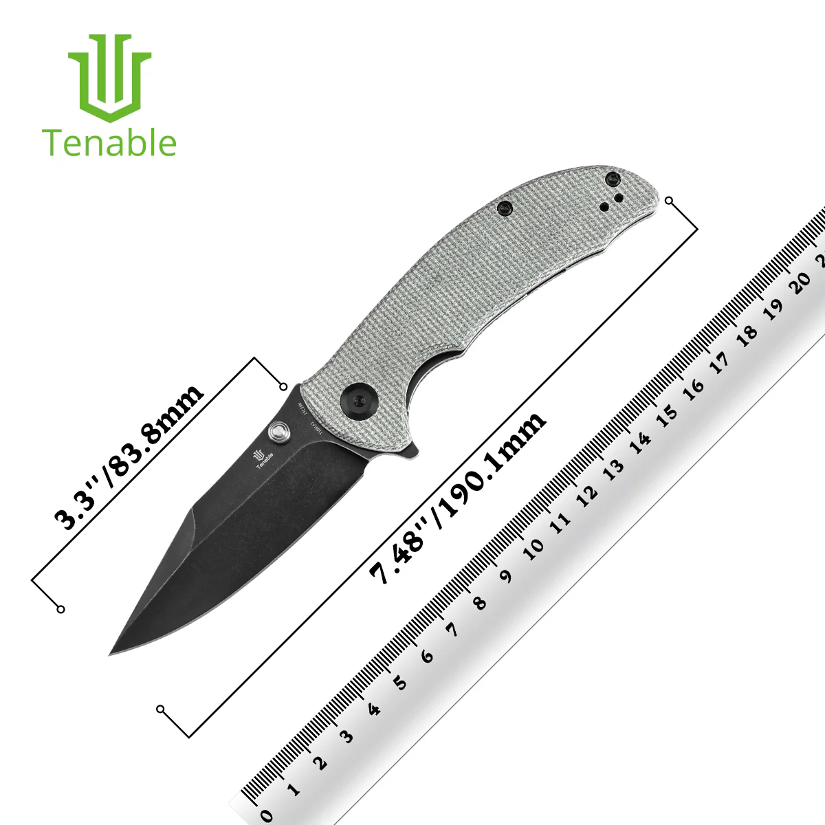 Tenable Rei Folding Knife Green Micarta Handle (3.3" Blackwash 14C28N Blade) Karambit Maker Design--T1061A2 - Image 11
