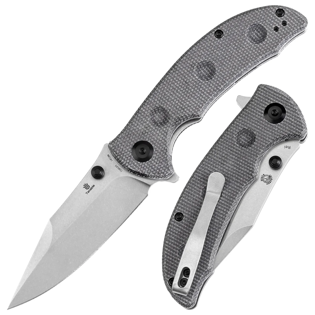 Tenable Rei Folding Knife Black Micarta with Dimples Handle (3.3" Stonewashed 14C28N Blade) Karambit Maker Design--T1061A3