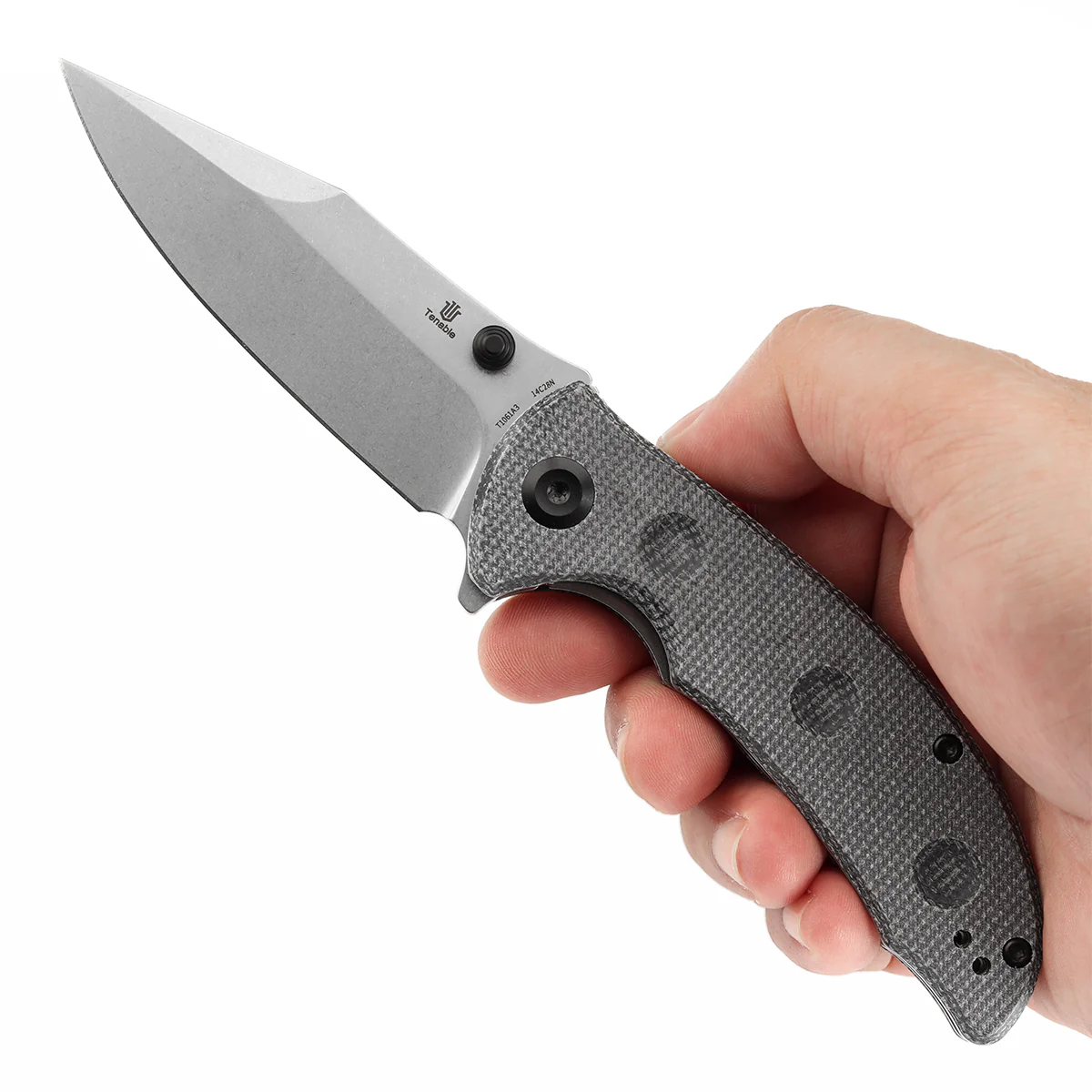 Tenable Rei Folding Knife Black Micarta with Dimples Handle (3.3" Stonewashed 14C28N Blade) Karambit Maker Design--T1061A3 - Image 10