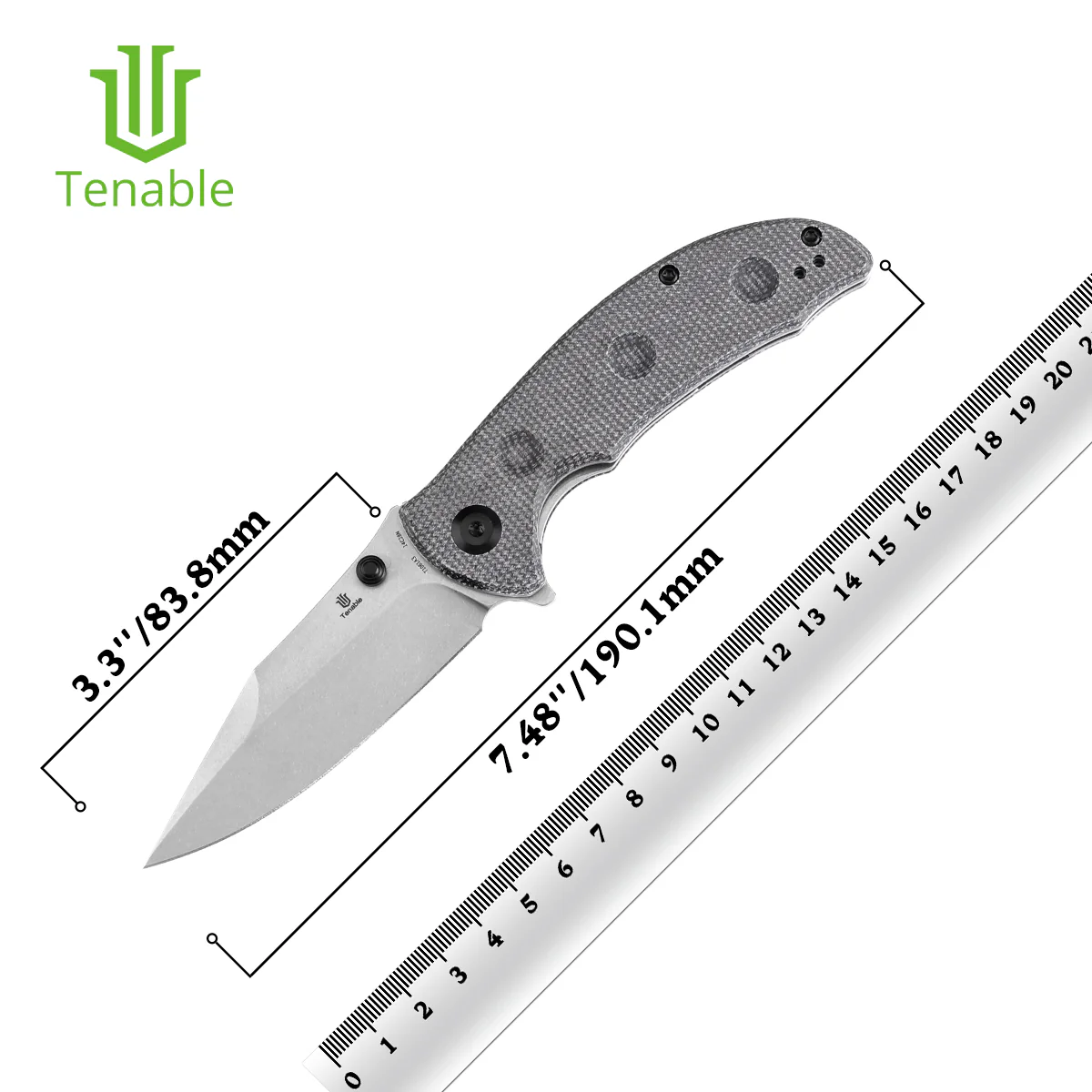 Tenable Rei Folding Knife Black Micarta with Dimples Handle (3.3" Stonewashed 14C28N Blade) Karambit Maker Design--T1061A3 - Image 11