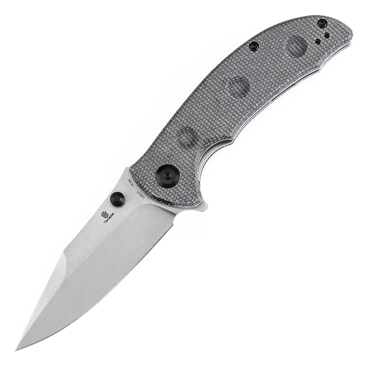 Tenable Rei Folding Knife Black Micarta with Dimples Handle (3.3" Stonewashed 14C28N Blade) Karambit Maker Design--T1061A3 - Image 2