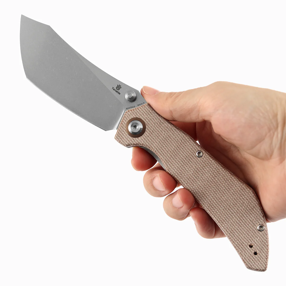 Tenable Tipper Folding Knife | 3.39'' Stonewashed Nitro V Blade | Brown Micarta Handle | Edgy Bladeworks Design | B1079A3 - Image 9