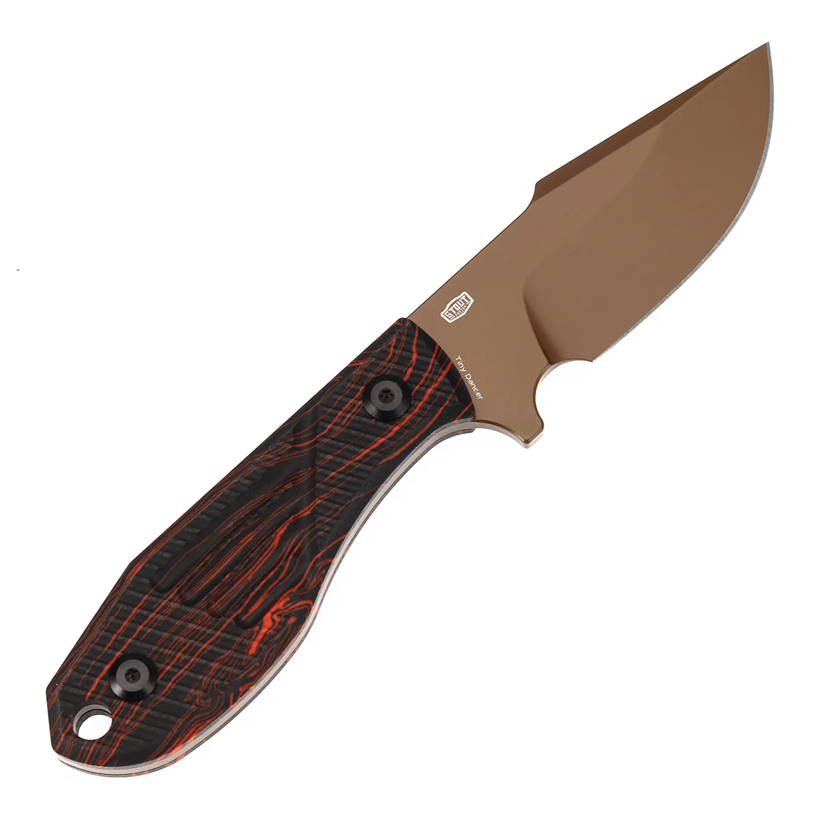 Tenable Tiny Dancer Fixed Blade – Black & Red G-mascus Handle – 3.17" Rose Gold Coated D2 Blade – JB Stout Design – G014A2 - Image 7