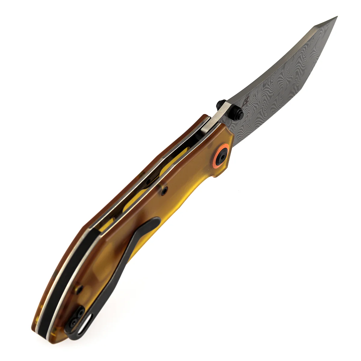 Tenable Tipper Folding Knife | 3.39'' Damascus Blade | Amber PEI/Ultem Handle | Edgy Bladeworks Design | B1079A5 - Image 5
