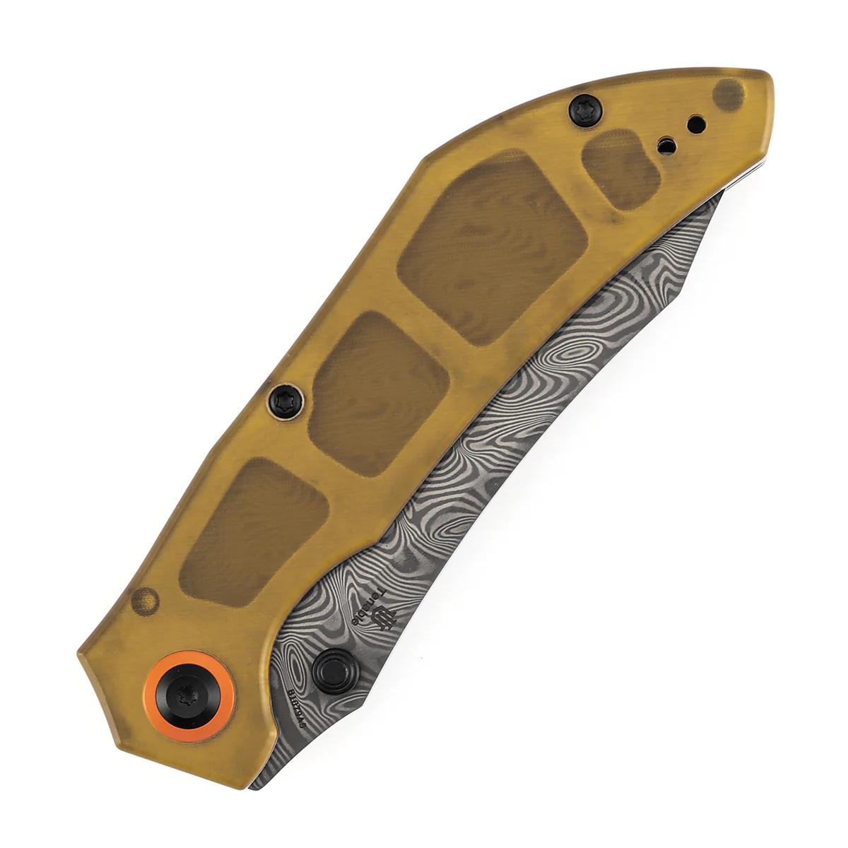 Tenable Tipper Folding Knife | 3.39'' Damascus Blade | Amber PEI/Ultem Handle | Edgy Bladeworks Design | B1079A5 - Image 6