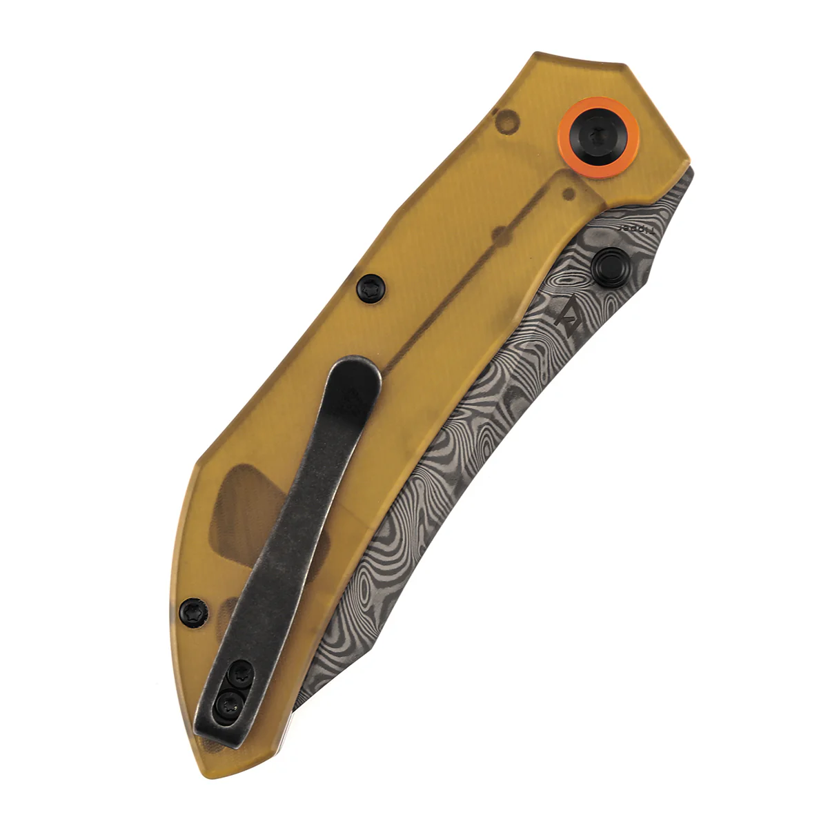 Tenable Tipper Folding Knife | 3.39'' Damascus Blade | Amber PEI/Ultem Handle | Edgy Bladeworks Design | B1079A5 - Image 7