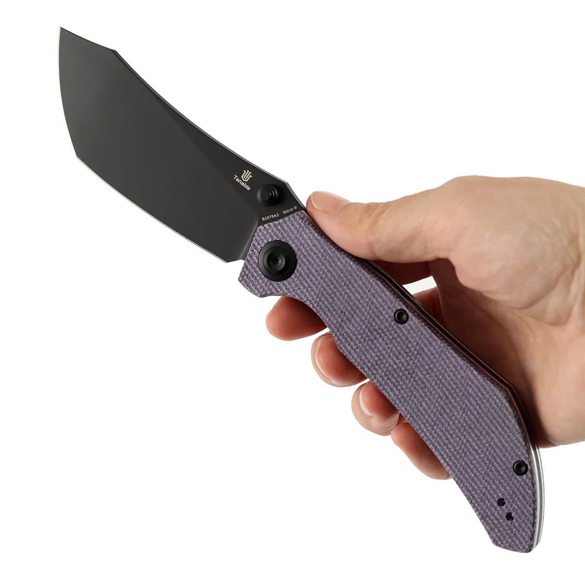 Tenable Tipper Folding Knife | 3.39'' Blackwash Nitro V Blade | Purple Micarta Handle | Edgy Bladeworks Design | B1079A2 - Image 9