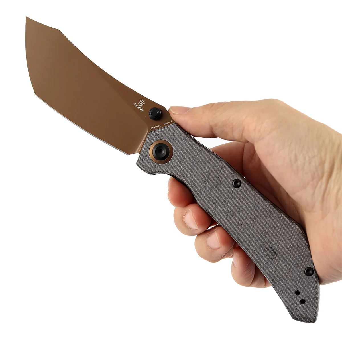 Tenable Tipper Folding Knife | 3.39'' Rose Gold Nitro V Blade | Black Micarta Handle | Edgy Bladeworks Design | B1079A1 - Image 9